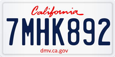 CA license plate 7MHK892