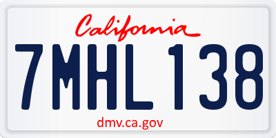 CA license plate 7MHL138