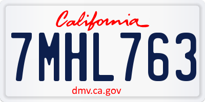CA license plate 7MHL763