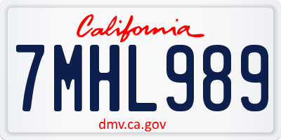 CA license plate 7MHL989