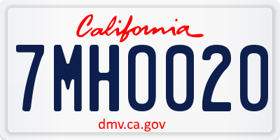 CA license plate 7MHO020