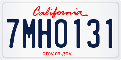 CA license plate 7MHO131
