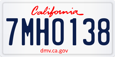 CA license plate 7MHO138