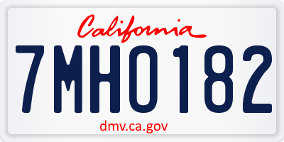 CA license plate 7MHO182