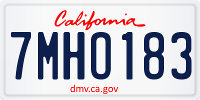 CA license plate 7MHO183