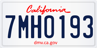 CA license plate 7MHO193