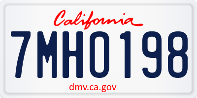 CA license plate 7MHO198