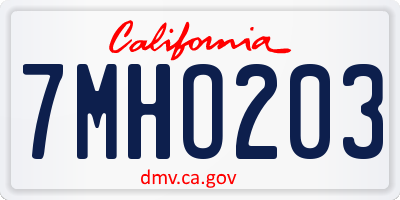 CA license plate 7MHO203