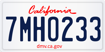 CA license plate 7MHO233