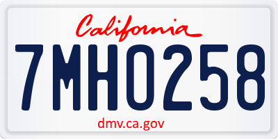 CA license plate 7MHO258