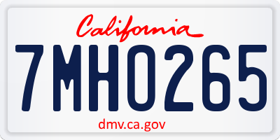 CA license plate 7MHO265