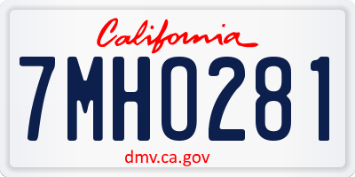 CA license plate 7MHO281