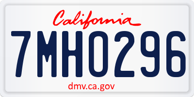 CA license plate 7MHO296
