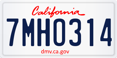 CA license plate 7MHO314