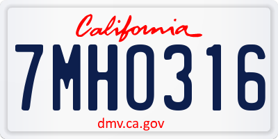 CA license plate 7MHO316