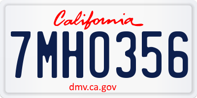CA license plate 7MHO356