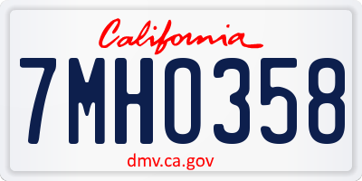 CA license plate 7MHO358