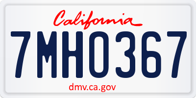 CA license plate 7MHO367