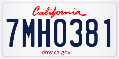 CA license plate 7MHO381