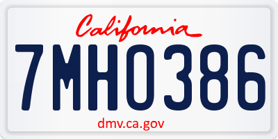 CA license plate 7MHO386