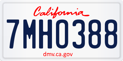 CA license plate 7MHO388