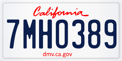 CA license plate 7MHO389
