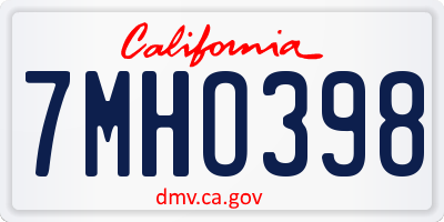 CA license plate 7MHO398