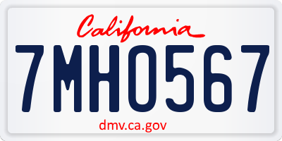 CA license plate 7MHO567