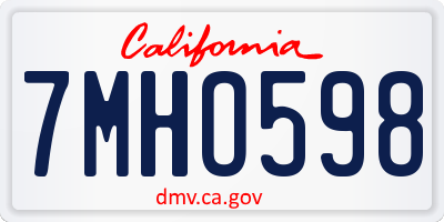 CA license plate 7MHO598