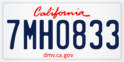 CA license plate 7MHO833