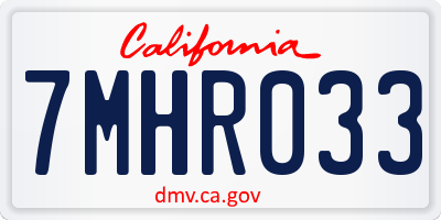 CA license plate 7MHR033