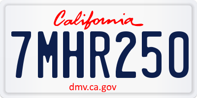 CA license plate 7MHR250