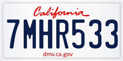 CA license plate 7MHR533