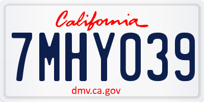 CA license plate 7MHY039