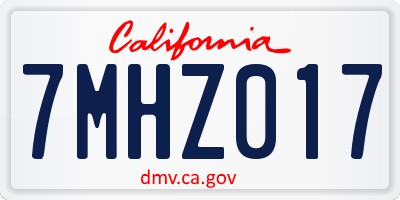 CA license plate 7MHZ017