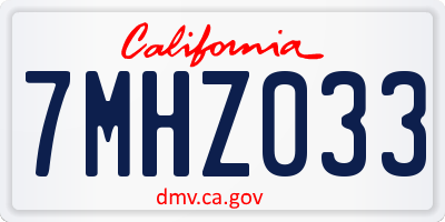 CA license plate 7MHZ033
