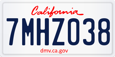 CA license plate 7MHZ038