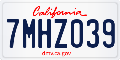 CA license plate 7MHZ039