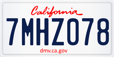 CA license plate 7MHZ078