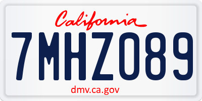 CA license plate 7MHZ089