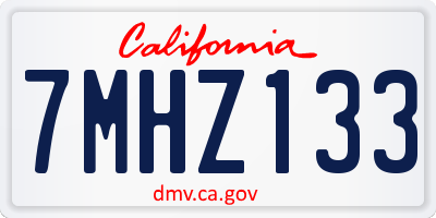CA license plate 7MHZ133