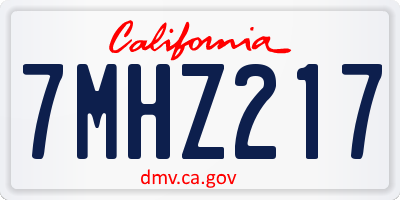 CA license plate 7MHZ217