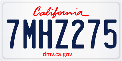 CA license plate 7MHZ275