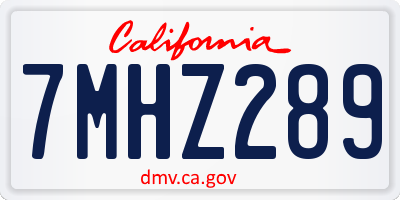 CA license plate 7MHZ289