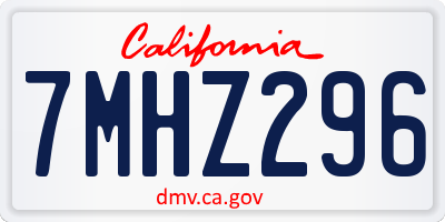 CA license plate 7MHZ296