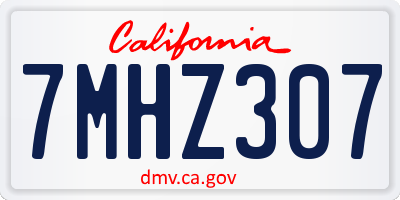CA license plate 7MHZ307