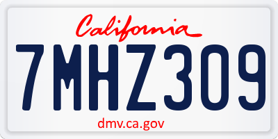 CA license plate 7MHZ309