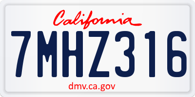 CA license plate 7MHZ316