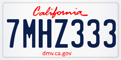 CA license plate 7MHZ333