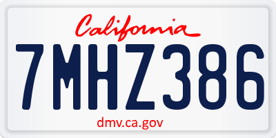 CA license plate 7MHZ386